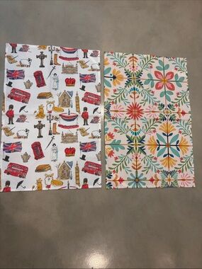 Set of 2 Decorative Fabric Panels - Multicolor Floral & British Motif